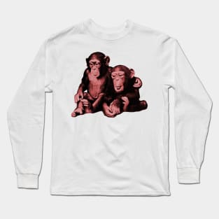 Two baby chimps monkey brothers hugging Long Sleeve T-Shirt